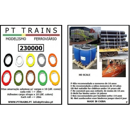 PT TRAINS 230000 - Set 10 pz. cinghie di carico (cargo straps), vari colori, H0.